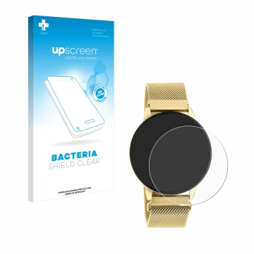 Face avant d’un emballage produit avec le logo de la marque upscreen. À côté, l’appareil Oozoo Q00121 est représenté avec la p