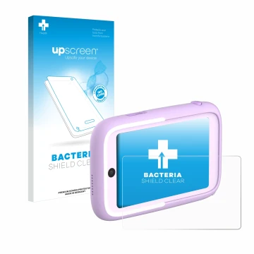 Face avant d’un emballage produit avec le logo de la marque upscreen. À côté, l’appareil Myfirst Camera 50 est représenté avec