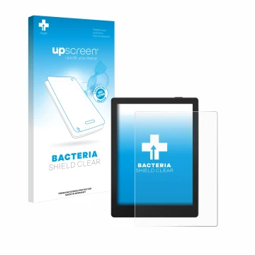 Face avant d’un emballage produit avec le logo de la marque upscreen. À côté, l’appareil Boox Go 6 est représenté avec la prot