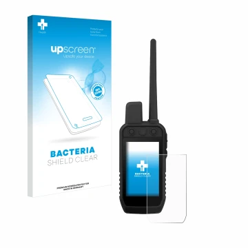 Face avant d’un emballage produit avec le logo de la marque upscreen. À côté, l’appareil Garmin Alpha 300 K est représenté ave