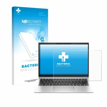 Face avant d’un emballage produit avec le logo de la marque upscreen. À côté, l’appareil HP EliteBook 830 G11 est représenté a
