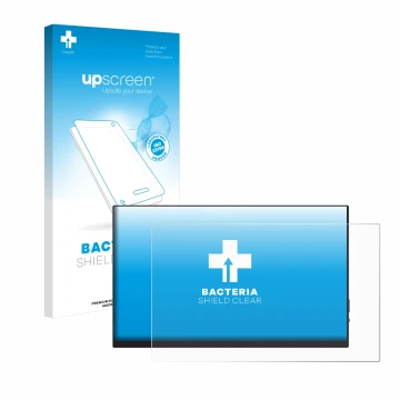 Face avant d’un emballage produit avec le logo de la marque upscreen. À côté, l’appareil Verbatim PMT-14 est représenté avec l