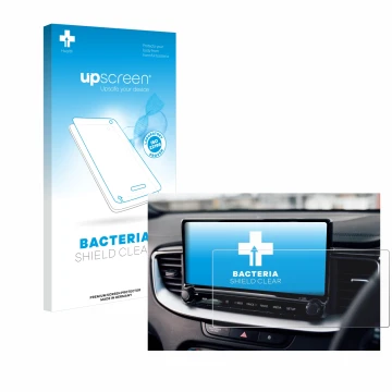 Face avant d’un emballage produit avec le logo de la marque upscreen. À côté, l’appareil Kia XCeed 2024 est représenté avec la