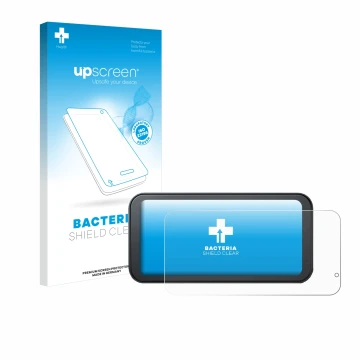Face avant d’un emballage produit avec le logo de la marque upscreen. À côté, l’appareil Lamto Motorrad Carplay 6.25