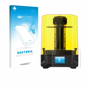 Face avant d’un emballage produit avec le logo de la marque upscreen. À côté, l’appareil Anycubic Photon Mono X2 9,1