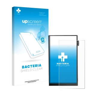 Face avant d’un emballage produit avec le logo de la marque upscreen. À côté, l’appareil iBasso DX180 est représenté avec la p
