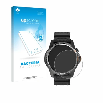 Face avant d’un emballage produit avec le logo de la marque upscreen. À côté, l’appareil Mobvoi Ticwatch Atlas est représenté 
