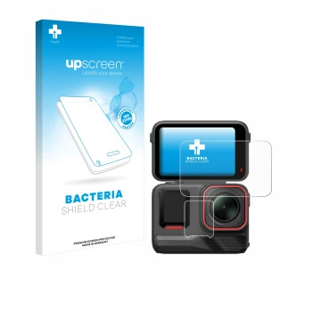 Face avant d’un emballage produit avec le logo de la marque upscreen. À côté, l’appareil Insta360 Ace Pro 2 est représenté ave