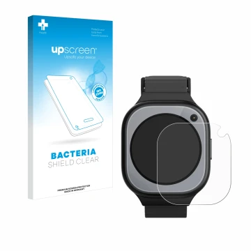 Face avant d’un emballage produit avec le logo de la marque upscreen. À côté, l’appareil Xplora X6Pro est représenté avec la p