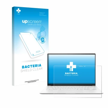 Face avant d’un emballage produit avec le logo de la marque upscreen. À côté, l’appareil ASUS ZenBook S 14 UX5406 est représen