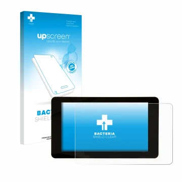 Face avant d’un emballage produit avec le logo de la marque upscreen. À côté, l’appareil Raspberry Pi Touchscreen 2 (7