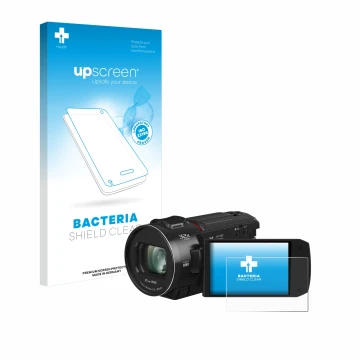 Face avant d’un emballage produit avec le logo de la marque upscreen. À côté, l’appareil Panasonic HC-VX3 est représenté avec 