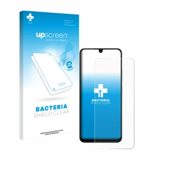 Face avant d’un emballage produit avec le logo de la marque upscreen. À côté, l’appareil Xiaomi Poco C75 est représenté avec l