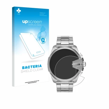 Face avant d’un emballage produit avec le logo de la marque upscreen. À côté, l’appareil Diesel Mega Chief DZ4417 est représen
