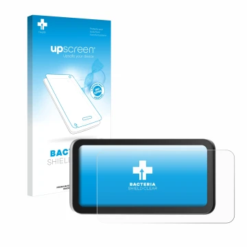 Face avant d’un emballage produit avec le logo de la marque upscreen. À côté, l’appareil Einstar VEGA est représenté avec la p