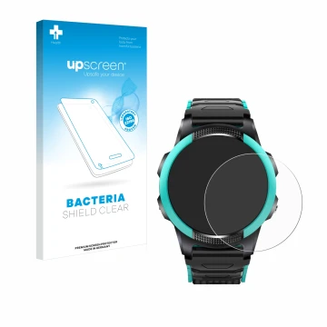 Face avant d’un emballage produit avec le logo de la marque upscreen. À côté, l’appareil SaveFamily Slim 4G est représenté ave
