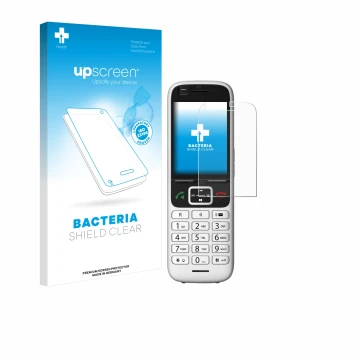 Face avant d’un emballage produit avec le logo de la marque upscreen. À côté, l’appareil Unify OpenScape S6 est représenté ave
