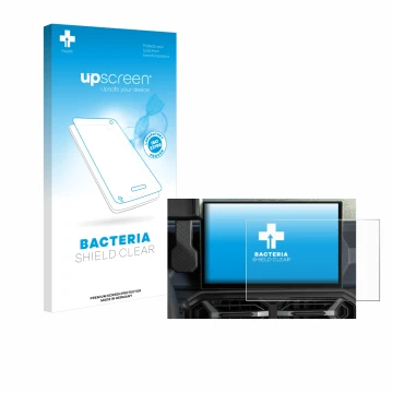Face avant d’un emballage produit avec le logo de la marque upscreen. À côté, l’appareil Dacia Duster Infotainment System (202