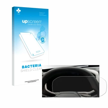 Face avant d’un emballage produit avec le logo de la marque upscreen. À côté, l’appareil Dacia Duster Tacho (2024) est représe