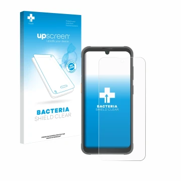 Face avant d’un emballage produit avec le logo de la marque upscreen. À côté, l’appareil Blackview BV5200 Pro est représenté a