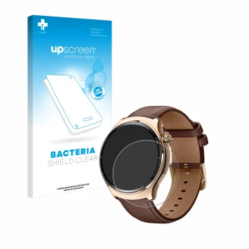 Face avant d’un emballage produit avec le logo de la marque upscreen. À côté, l’appareil Xiaomi Mibro Lite 3 Pro est représent