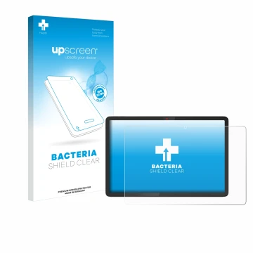 Face avant d’un emballage produit avec le logo de la marque upscreen. À côté, l’appareil Lenovo Chromebook Duet 11M889 est rep