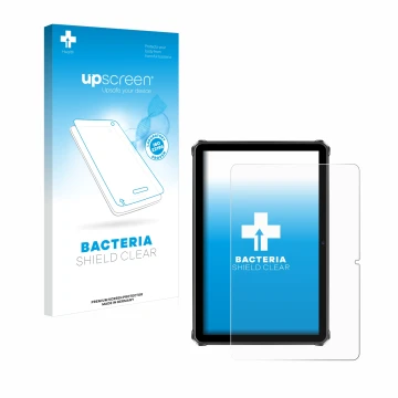 Face avant d’un emballage produit avec le logo de la marque upscreen. À côté, l’appareil Oukitel RT9 est représenté avec la pr