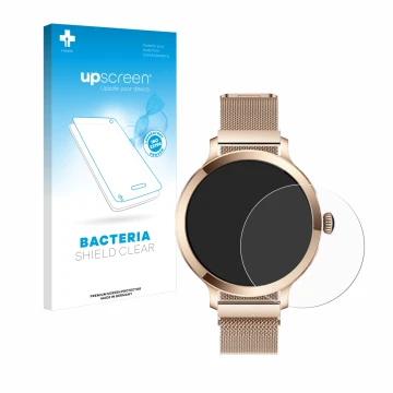Face avant d’un emballage produit avec le logo de la marque upscreen. À côté, l’appareil Bekomiya Smartwatch 1.1