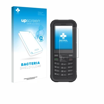 Face avant d’un emballage produit avec le logo de la marque upscreen. À côté, l’appareil Sonim XP100 est représenté avec la pr