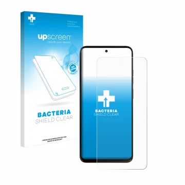 Face avant d’un emballage produit avec le logo de la marque upscreen. À côté, l’appareil Motorola Moto G15 Power est représent