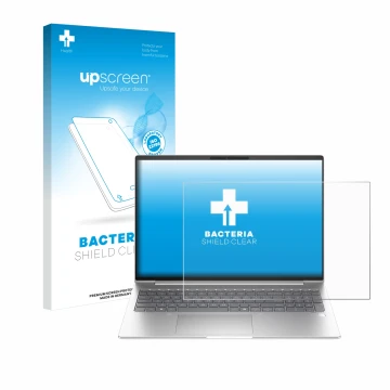 Face avant d’un emballage produit avec le logo de la marque upscreen. À côté, l’appareil HP EliteBook 665 G11 est représenté a