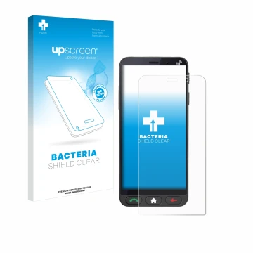 Face avant d’un emballage produit avec le logo de la marque upscreen. À côté, l’appareil Brondi Amico Vero 4G est représenté a