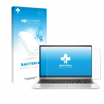 Face avant d’un emballage produit avec le logo de la marque upscreen. À côté, l’appareil HP EliteBook 650 G10 est représenté a