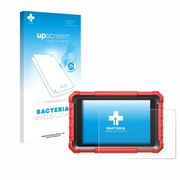 Face avant d’un emballage produit avec le logo de la marque upscreen. À côté, l’appareil Launch X-431 PROS Elite Pro 5 est rep