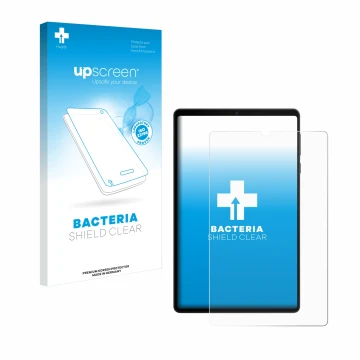 Face avant d’un emballage produit avec le logo de la marque upscreen. À côté, l’appareil Lenovo Legion Tab Gen 3 est représent