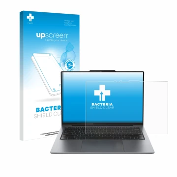 Face avant d’un emballage produit avec le logo de la marque upscreen. À côté, l’appareil Lenovo ThinkPad X9 15 Aura Edition 15