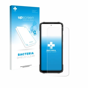 Face avant d’un emballage produit avec le logo de la marque upscreen. À côté, l’appareil Doogee Blade 10 Power est représenté 