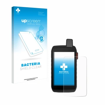 Face avant d’un emballage produit avec le logo de la marque upscreen. À côté, l’appareil Garmin Montana 710i est représenté av