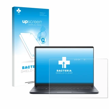 Face avant d’un emballage produit avec le logo de la marque upscreen. À côté, l’appareil Dell Pro 14 Premium PA14250 Touch est