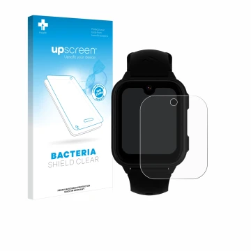 Face avant d’un emballage produit avec le logo de la marque upscreen. À côté, l’appareil Garett Kids Vibe 4G est représenté av