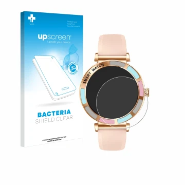 Face avant d’un emballage produit avec le logo de la marque upscreen. À côté, l’appareil Braidol Smartwatch 1.27