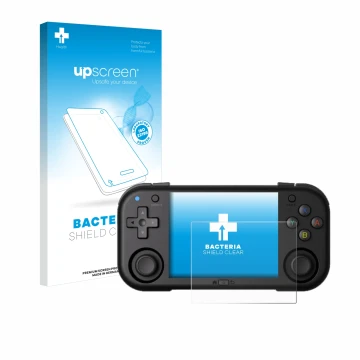 Face avant d’un emballage produit avec le logo de la marque upscreen. À côté, l’appareil Magicx Mini Zero 28 est représenté av