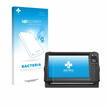 Face avant d’un emballage produit avec le logo de la marque upscreen. À côté, l’appareil Lowrance Eagle 9 est représenté avec 