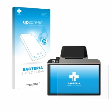 Face avant d’un emballage produit avec le logo de la marque upscreen. À côté, l’appareil Sunmi D3 Mini est représenté avec la 