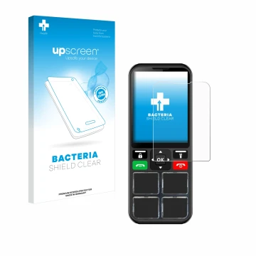 Face avant d’un emballage produit avec le logo de la marque upscreen. À côté, l’appareil Geemarc CL8000 est représenté avec la