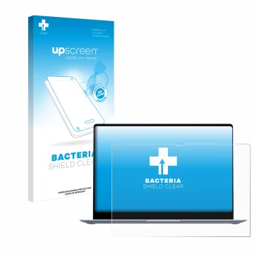 Face avant d’un emballage produit avec le logo de la marque upscreen. À côté, l’appareil Samsung Galaxy Book4 Edge 15.6