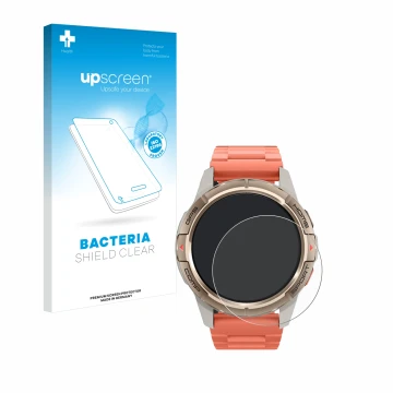 Face avant d’un emballage produit avec le logo de la marque upscreen. À côté, l’appareil Xiaomi Mibro GS Active est représenté