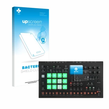 Face avant d’un emballage produit avec le logo de la marque upscreen. À côté, l’appareil Elektron Analog Rytm MKII est représe