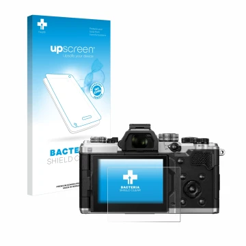 Face avant d’un emballage produit avec le logo de la marque upscreen. À côté, l’appareil OM System OM-3 est représenté avec la