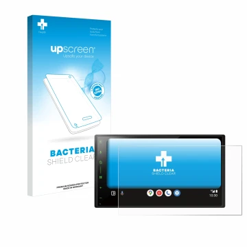 Face avant d’un emballage produit avec le logo de la marque upscreen. À côté, l’appareil Pioneer SPH-DA77DAB est représenté av